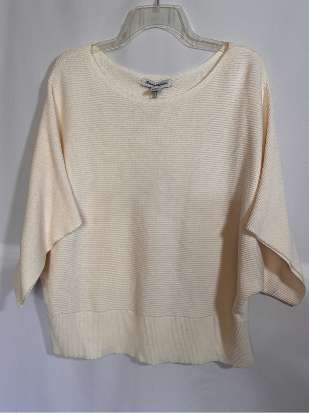 Tommy Bahama Cream Ribbed Dolman Sleeve Boat Neck Batwing Sweater XL NWT